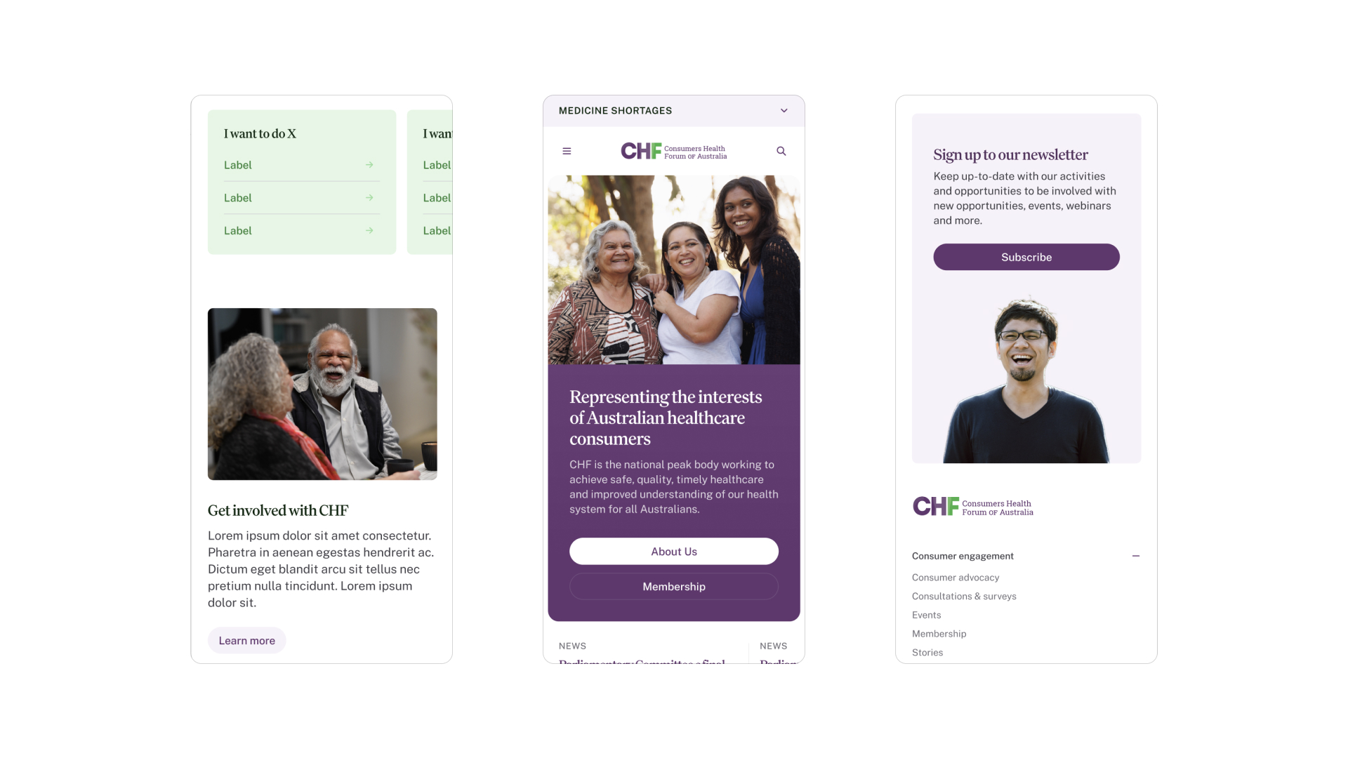 CHF project preview showing design work and user interface