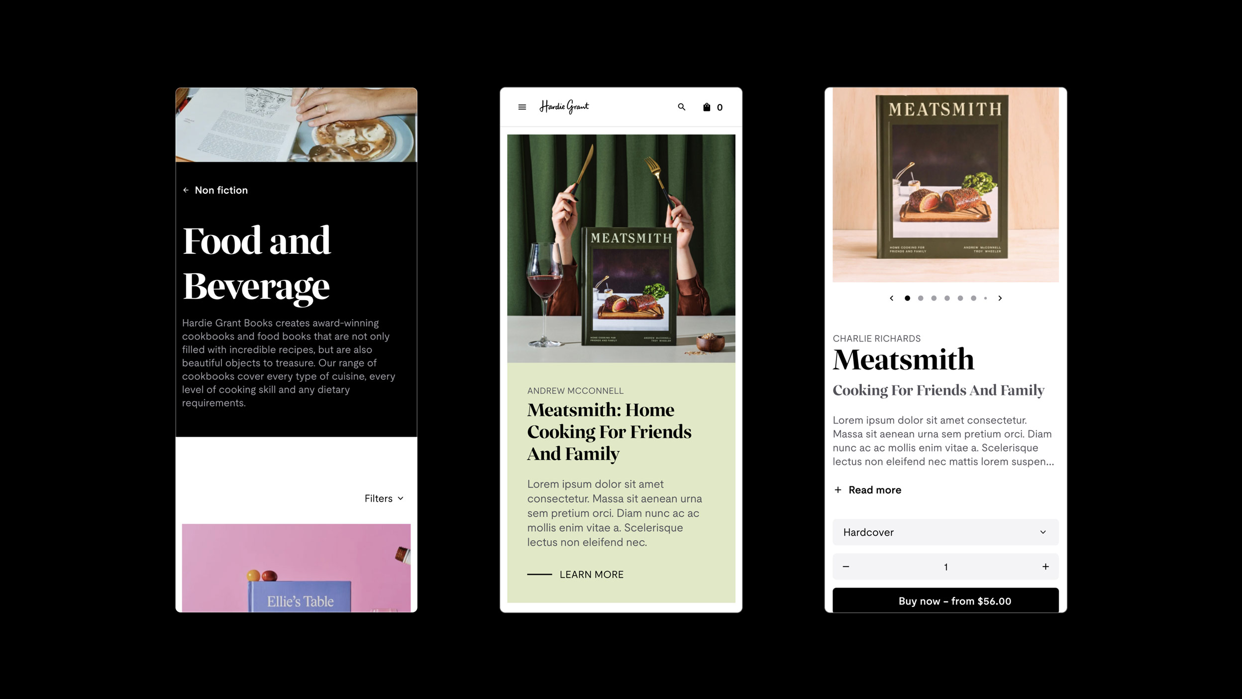 Hardie Grant homepage design showcasing featured titles with color schemes from book covers