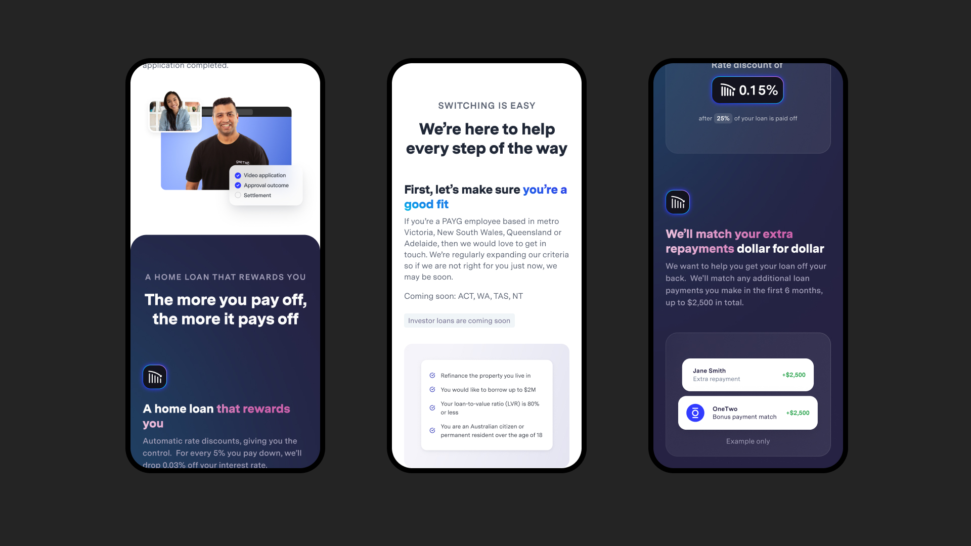OneTwo mobile design showcasing responsive layout and user-friendly application process