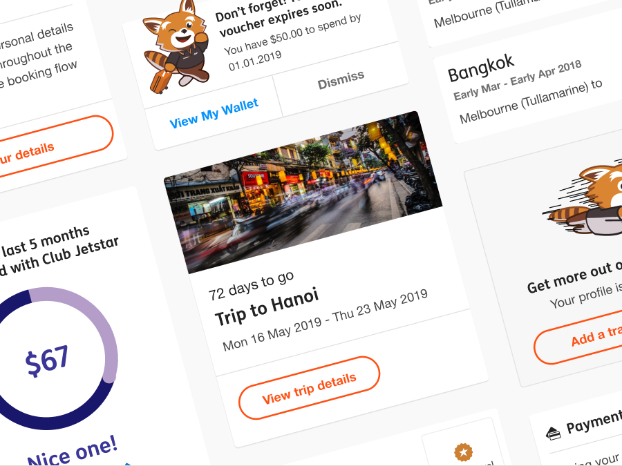 Jetstar My Account project screenshot from 2019 showing user interface design