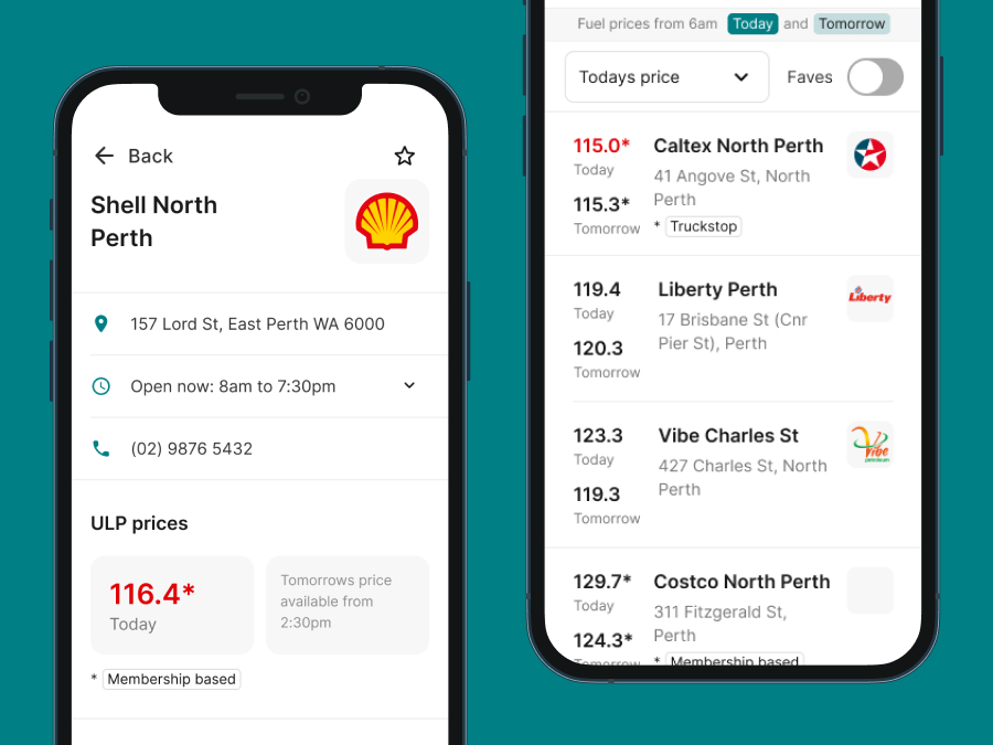 Fuelwatch project screenshot from 2021 showing user interface design