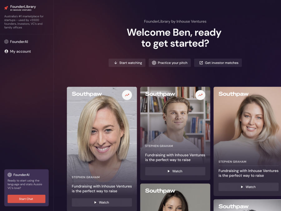 Founders Library project screenshot from 2024 showing user interface design